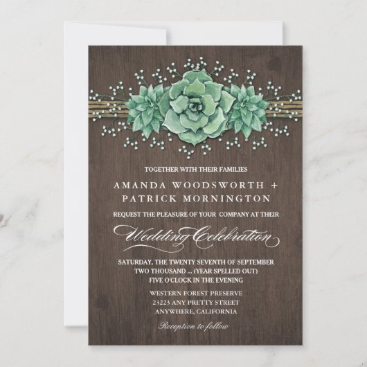 Invitation Bébé Succulent Respiration Mariage rustique Invita (Devant)