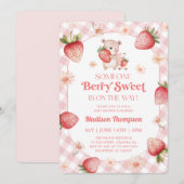 Invitation Bébé Sucré Fête de Naissance Gingham Bébé Fraise (Devant / Derrière)