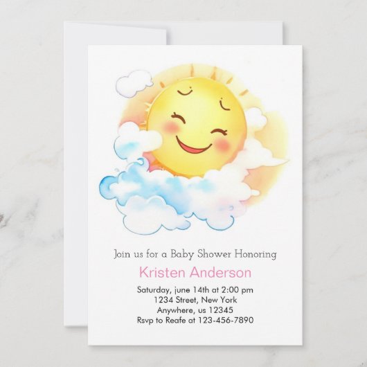 Invitation Bébé Sunshine en fleurs Douche fille (Devant)