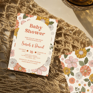 Invitation Bébé Super rétro | Baby shower Floral Boho