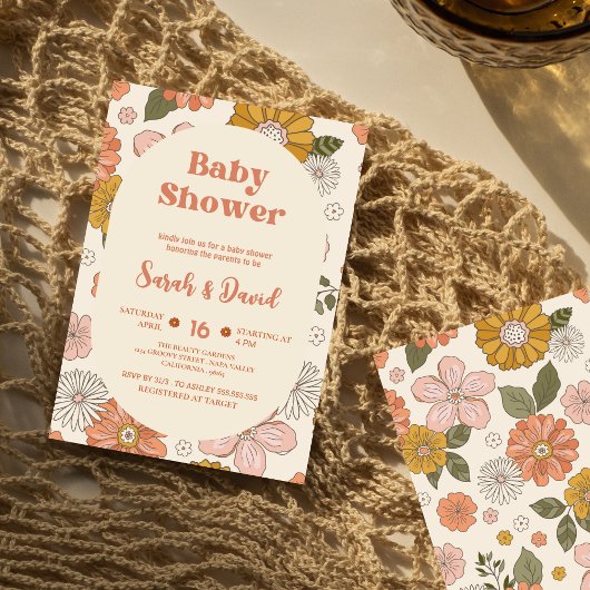 Invitation Bébé Super rétro | Baby shower Floral Boho