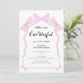 Invitation Bébé superbe Coquette rose Bow Girl 1er anniversai (Debout devant)