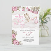 Invitation Bébé sur le chemin Baby shower de cigogne et de ba (Debout devant)