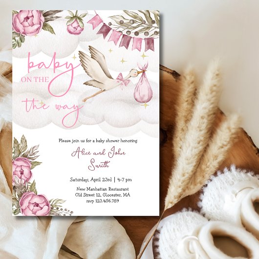 Invitation Bébé sur le chemin Baby shower de cigogne et de ba