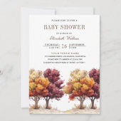 Invitation Bébé sur le thème de l'automne Bourgogne Code QR B (Devant)