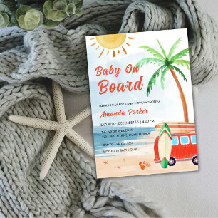 Invitation Bébé Surfe sur la Plage à Bord Baby Shower 