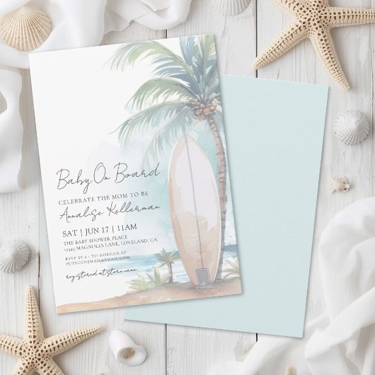 Invitation Bébé Surfe sur la Plage à Bord Cadeau de Naissance