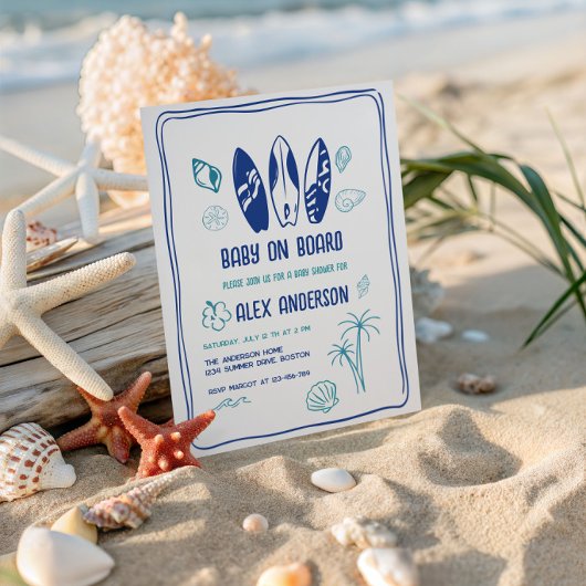 Invitation Bébé surfeur, Bébé de la plage à bord Douche