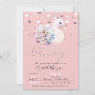 Invitation Bébé Swan Fleur Couronne Étoiles Baby shower