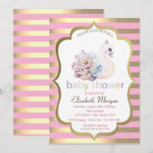 Invitation Bébé Swan Flower Gold Stripe Baby shower (Devant / Derrière)