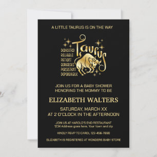 Invitation Bébé Taurou d'or et de noir Fête de naissance Thèm