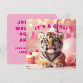 Invitation Bébé Tiger mignon bébé Révéler fille rose (Devant / Derrière)