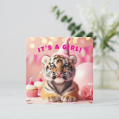 Invitation Bébé Tiger mignon bébé Révéler fille rose (Debout devant)