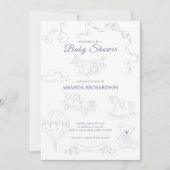 Invitation Bébé Toile de Jouy Fête de Naissance (Devant)