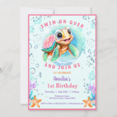 Invitation Bébé Tortue de mer fille sur mesure âge premier an (Devant)