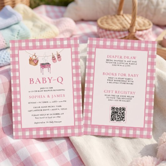 Invitation Bébé tout compris Q Rose Gingham Grill