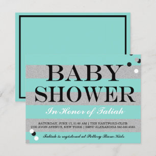Invitation BÉBÉ Turquoise Bleu & Argent Sprinkine Douche Part