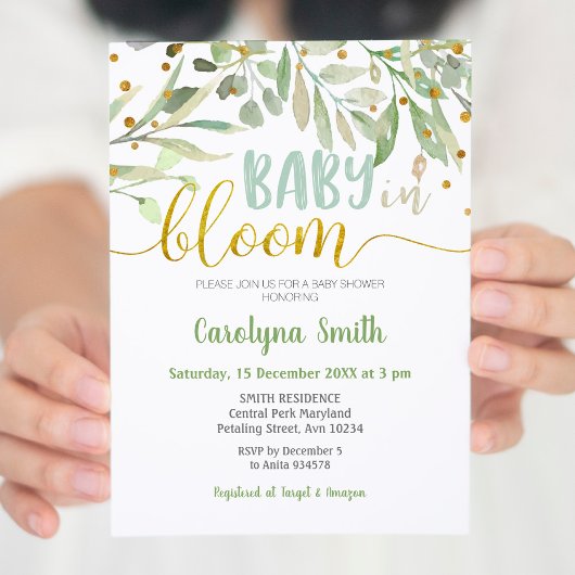 Invitation Bébé verdoyant dans douche fleurie