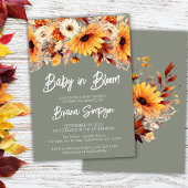 Invitation Bébé vert en fleurs Automne Baby shower floral