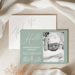 Invitation Bébé Vert Floral Timeless Vintage