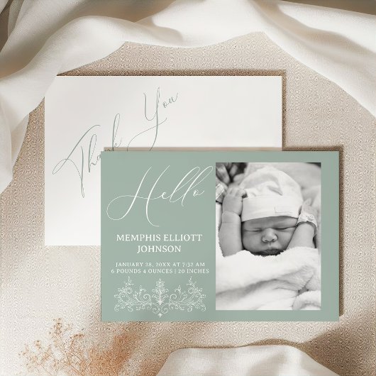 Invitation Bébé Vert Floral Timeless Vintage