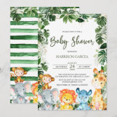 Invitation Bébé vert Garçon Safari Animaux Baby shower (Devant / Derrière)