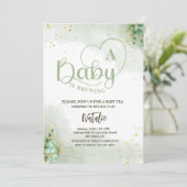 Invitation bébé vert sauge brasse baby shower de verdure (Debout devant)