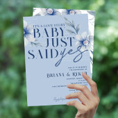 Invitation Bébé vient de dire oui Engagement floral bleu