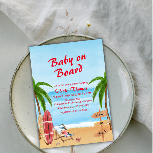 Invitation Bébé vintage À Bord Baby shower Plage Surf