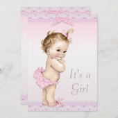 Invitation Bébé Vintage Douche Faux Lace, Vaches (Devant / Derrière)