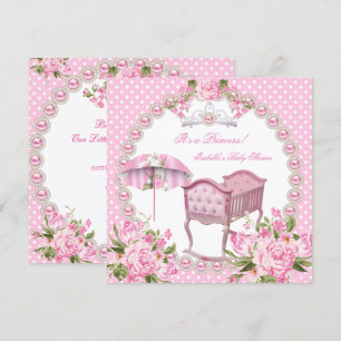 Invitation Bébé Vintage Fille de douche Rose Parapluie Bercea