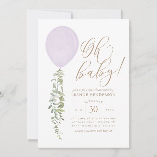 Invitation Bébé violet Baby shower d'Eucalyptus (Devant)