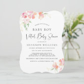 Invitation Bébé virtuel Douche garçon rose Floral Aquarelle (Debout devant)