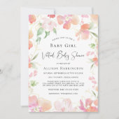 Invitation Bébé virtuel Douche rose Floral Aquarelle (Devant)