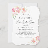 Invitation Bébé virtuel Douche rose Floral Aquarelle (Devant)