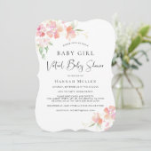 Invitation Bébé virtuel Douche rose Floral Aquarelle (Debout devant)