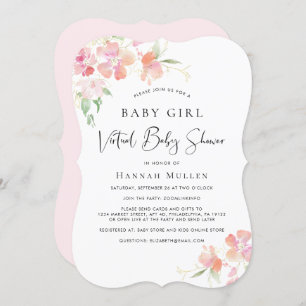 Invitation Bébé virtuel Douche rose Floral Aquarelle