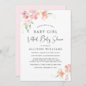 Invitation Bébé virtuel Douche rose Floral Aquarelle (Devant / Derrière)