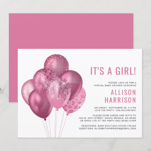 Invitation Bébé virtuel fille douche Parties scintillant rose