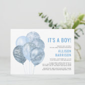 Invitation Bébé virtuel garçon douche Ballons Parties scintil (Debout devant)