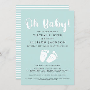 Invitation Bébé virtuel Oh Baby shower Pieds clairs Mint Blan