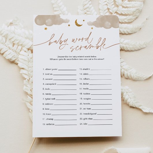Invitation Bébé Word Scramble Star Baby shower Jeu