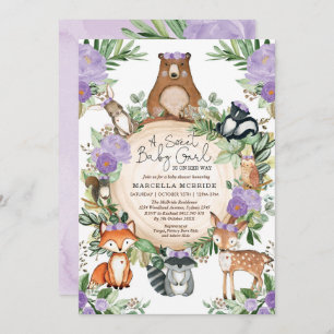 Invitation Bébée douce Douche en bois de fleurs violettes