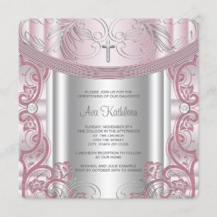 Invitation Bébée rose et argent