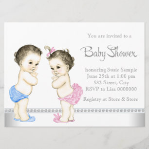 Invitation Bébés adorables Baby shower rose et bleu Twin