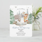 Invitation Bébés animaux dans une forêt d'hiver blanche (Debout devant)
