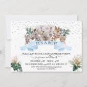 Invitation Bébés Animaux Safari Bleu Garçon Jungle Douche  (Devant)