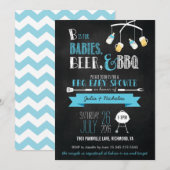 Invitation Bébés bleus, bière et Baby shower barbecue Invitat (Devant / Derrière)