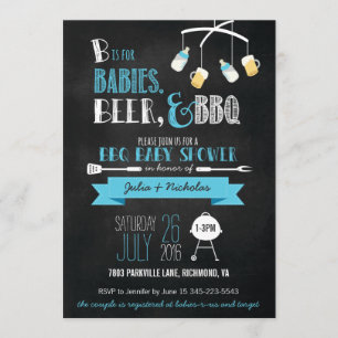 Invitation Bébés bleus, bière et Baby shower barbecue Invitat