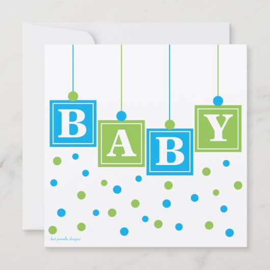 Invitation BÉBÉS Blocs Baby shower Garçon bleu vert - CUSTOM  (Devant)